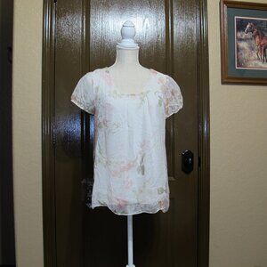 Italian Crushed Silk Overlay Blouse*EUC*Pretty floral print